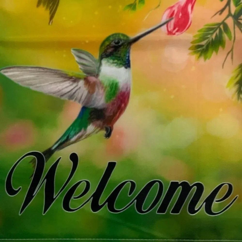 Garden Yard Flag Hummingbirds Garden Welcome Floral Multicolor 12 X 18 in